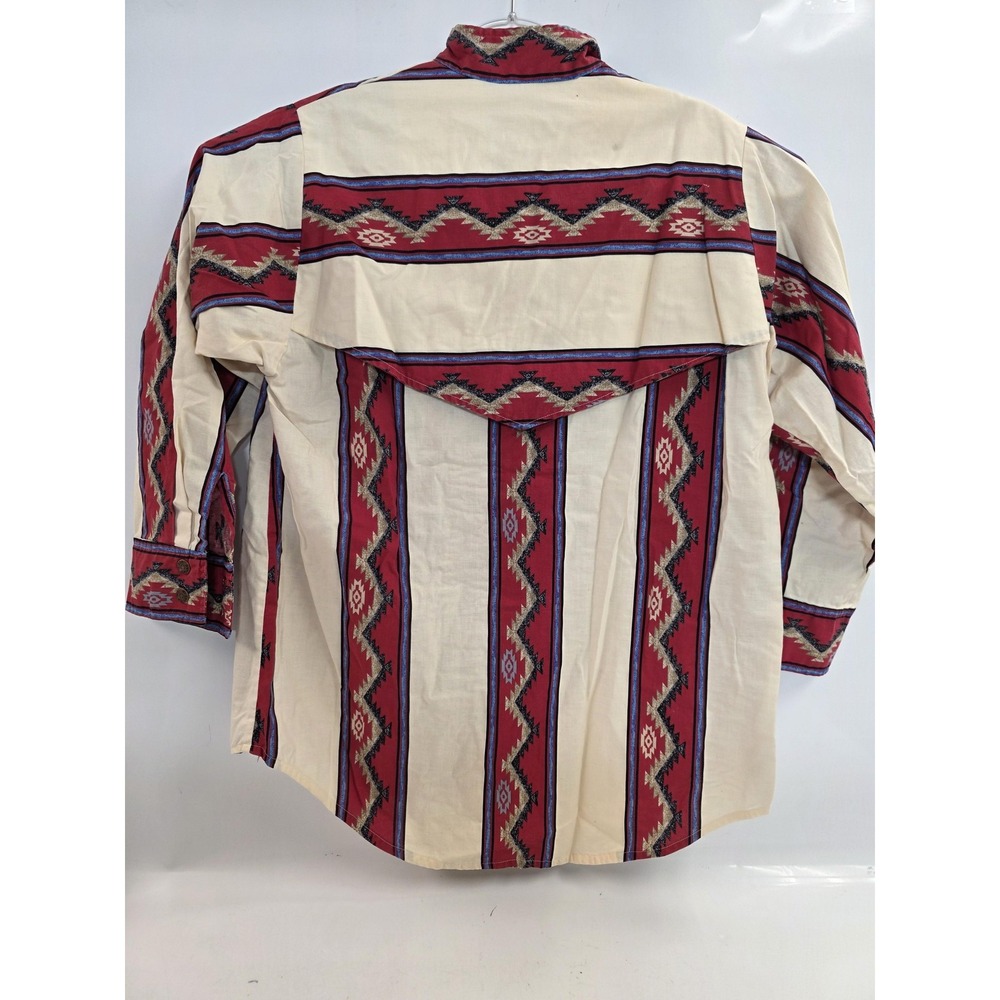 Southwestern Shirt Mens Large Red Tan Aztec Western Button Front Long‎ Sleeve - Picture 4 of 8